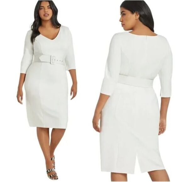 Eloquii Dresses & Skirts - New! Eloquii Classic White V-Neck‎ 3/4 Length Sleeve Sheath Dress, size 28